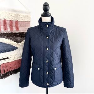 J. Crew Factory Zip Up Stand-Up Collar Quilted Field Jacket Navy Blue Size S
